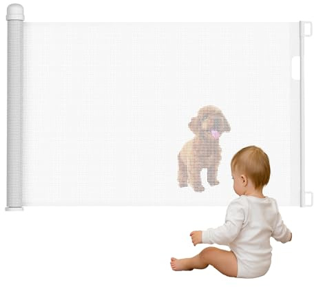Froadp Griglia di protezione per scale, estensibile da 0 a 150 cm, adatta per bambini e animali domestici, porta retrattile, adatta per interni ed esterni (bianco)