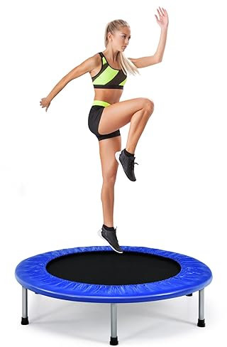 RELAX4LIFE φ 97 cm Mini-Trampolin, Fitness-Trampolin Faltbar, Kindertrampolin mit rutschfesten Füßen, Gartentrampolin Stahlrohr, bis 150kg belastbar (Blau)