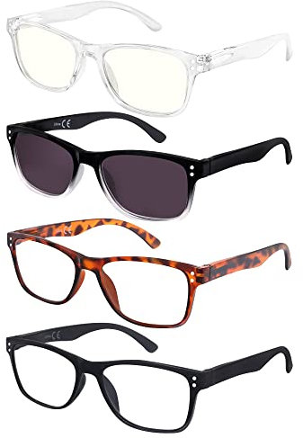 EFE Pack de 4 lunettes de lecture Hommes Femmes à lire Lunette de Vue Loupe de lecture avec Charnière à Ressort Style Rectangle Léger Confortable 1.75