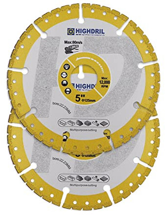 HIGHDRIL Disque tronçonner diamanté - 2pces 125mm/5 pouces Disque à tronçonner haute performance à usage général pour le fer à béton, la tôle, le fer cornière, l'acier inoxydable, le granit, le marbre