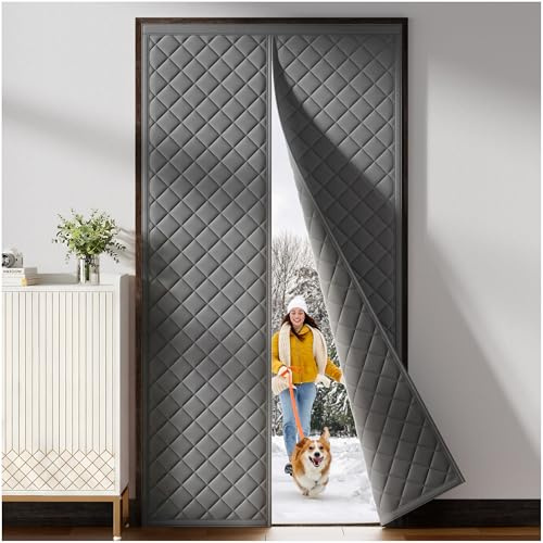 HADOR Magnetic Thermal Insulated Door Curtain, Fits 36 x 80 in Doors, Gray