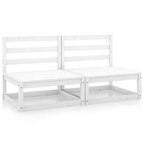 Catherinol Garten-Mittelsofas 2 STK. Loungesofa, Sitzecke Garten, Gartensofa, Multifunktionssofa, Balkonset, Palettenmöbel, Europaletten Möbel, Balkonmöbel, Weiß Kiefer Massivholz