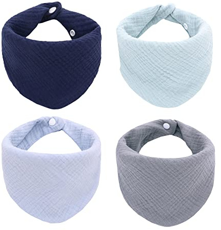 Miracle Baby Lot de 4 bavoirs bandana pour bébé en mousseline pour baver et faire ses dents, super doux et absorbant pour bébé garçon fille unisexe, boutons réglables pour 0-36 mois