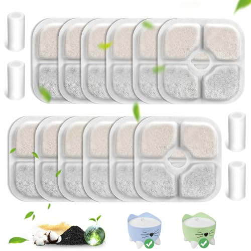 VinDox 12 Stück Katzenbrunnen Filter für 2,5L Trinkbrunnen für Katze Ersatzfilter, Harz aktivierte Kohlenstoff DREI Layer Filtrationssystem für 43717 Filter Katzenbrunnen für Katze
