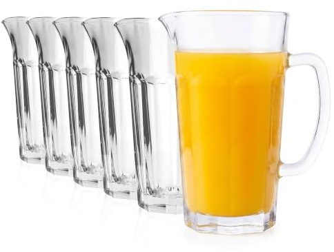 Oberglas Max Jug Wasserkrug Glaskrug Wasserkaraffe 1,2 l, 6er-Set | Max Jug Glaskrüge, Wasserkaraffen, Limonadenkaraffen & Saftkrüge für Wasser, Saft, Limonade und vielseitiges Servieren