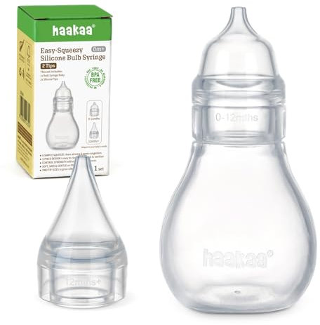 haakaa Silikon Nasensauger Baby| Sicherer Nasenreiniger| Easy-Squeeze Nose Bulb Syringe, Baby Nose unblocker, 0m+ Neugeborenes,Kleinkind（1 Ersatzkopf）-Transparent