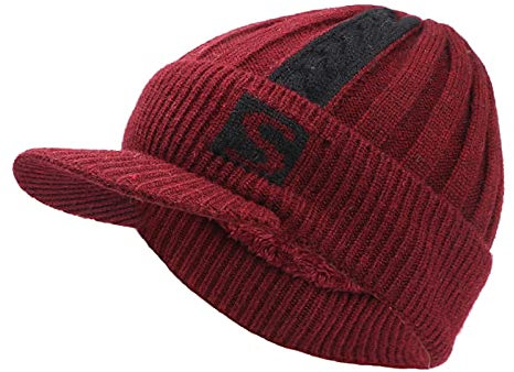Beanie Mütze Herren Damen Winter Strickmütze Warm Fleece Gefüttert Skimütze mit Schirm, Wintermütze Weich Winterhüte Jersey Mütze Elastisch Skull Cap zum Joggen Camping Geschenke für Männer Frauen
