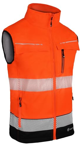 Beeswift - Two Tone Hi Vis Gilet - Orange and Black Work Gilet with Multiple Pockets and 100% Softshell Polyester Bonded Fabric - Medium Weight Bodywarmer with Segment Tape and More - Size XL