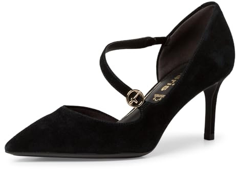 Tamaris Damen Pumps mit Riemen Leder Stilettoabsatz; Black/schwarz; 40 EU