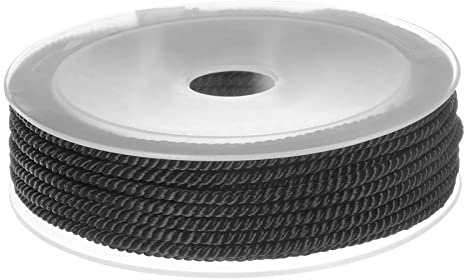 sourcing map Trenzado Nylon Cordel Hilo Rebordear Cordón 3mm 7M/23 Pies Extrafuerte Trenzado Nylon Cuerda para Elaboración Pulseras Joyería Fabricación, Negro