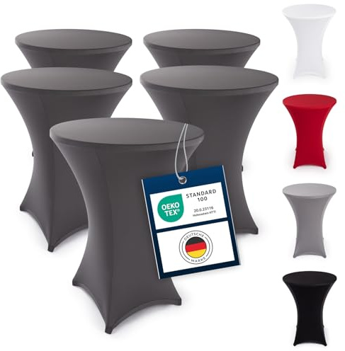 Blumtal 5er Set Stretch Stehtisch Hussen Bügelfrei - Oeko -TEX zertifizierte Tischhussen für Stehtische Ø 80 – 85 cm - Verstärkung im Fußbereich - waschmaschinengeeignet - Anthrazit