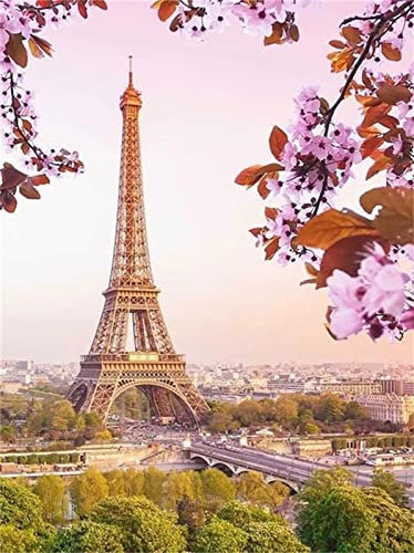 Eiffelturm Paris DIY Diamond Painting, 5D Diamant Paint Kits Kristallartiges Kreuzstichset Full Diamant Malen nach Zahlen für Erwachsene Kinder für Schlafzimmer Wand Dekoration Round Drill,30x40cm