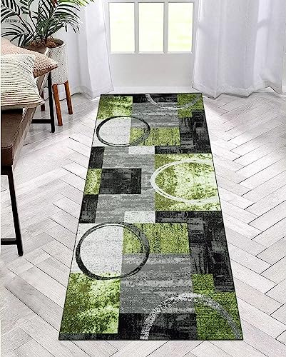 Teppich Läufer Flur Küche rutschfest waschbar Teppichläufer Lang 80X250CM Grau Hellgrün Modern Design Meterware Korridor Tepiche Esszimmer Schlafzimmer Wohnzimmer Schmutzfangmatte Küchenteppich