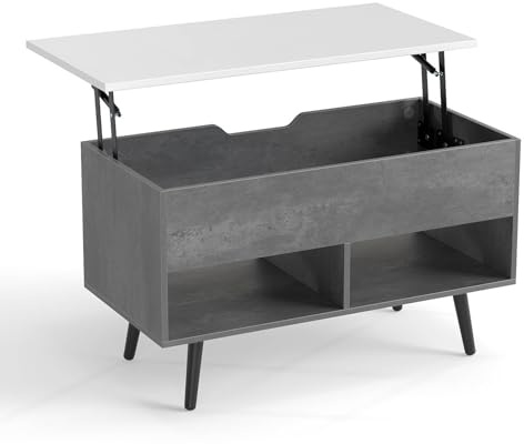 Multigot Lift Top Coffee Table, Wooden Snack Sofa Side Tea Table with Hidden Compartment and Open Shelf, Retractable Cocktail Center Table for Living Room and Bedroom (Gray)