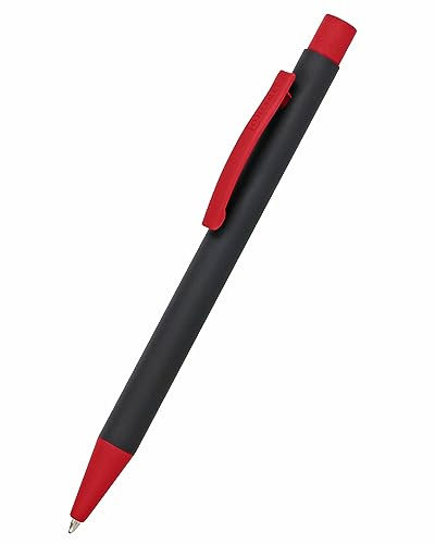 Online Kugelschreiber Soft Metal, Druckkugelschreiber aus Aluminium, auswechselbare Großraum-Mine, Schreibfarbe blau, dokumentenecht, Black'n Red mit Softtouch Feeling, Metallclip