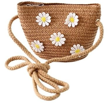 RaamKa Strohtasche Sommer Kinder Mädchen Umhängetasche Blume Stroh Tasche Umhängetasche Kinder Schlüssel Geldbörse Nette Prinzessin Mini Handtasche Runde Strohtasche (Color : 6)