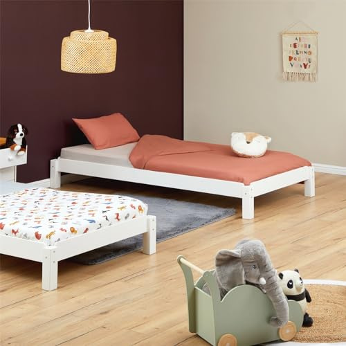 IDIMEX Lot de 2 Lits superposables RINO 80 x 190 cm, Lits Simples 1 Place, Couchage d'appoint, en pin Massif lasuré Blanc