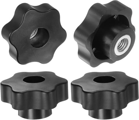 QUARKZMAN 4 Stück Sterngriffmutter M10 Flügelmuttern mit Gewinde, Rändelmutter Handgriff Durchgangsloch Klemmmutter 48mm Spannknopf Sterngriffe für Maschinen Anlagen Fitnessgeräte, Schwarz