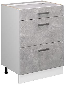 Vicco Unterschrank R-Line, Beton, 60 cm | mit Schubladen, ohne Arbeitsplatte, geeignet zur Aufbewahrung von Reinigungs- und Haushaltszubehör