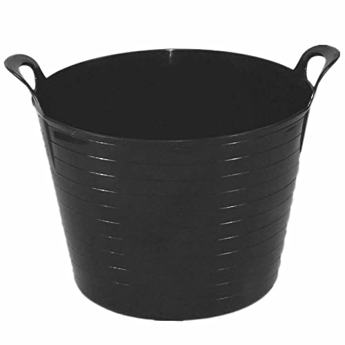 BLACK - 26L / 42L / 75 Litre Robust Versatile Multipurpose Flexi Tub Garden Home Flexible Plastic Toy Storage Container Bucket Tub Trugs Animal Feeding Tub Laundry Basket - (26 Litre)