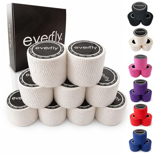 EVERFLY Fingertape – 9 Rollen (5cm x 4,5m) – Finger Tape für Gewichtheben & Fitness – Selbstklebendes Sport Tape für Daumen & Hook Grip – Schutz vor Rissen & Blasen (9, Weiß)