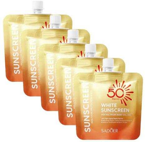 LICHENGTAI 5PCS Crème Solaire Visage, 30g Par Sachet, Creme Solaire Visage, Très Haute Protection SPF 50+, Protection Solaire Isolante Anti-âge,Crème Solaire pour Tous les Types de Peau