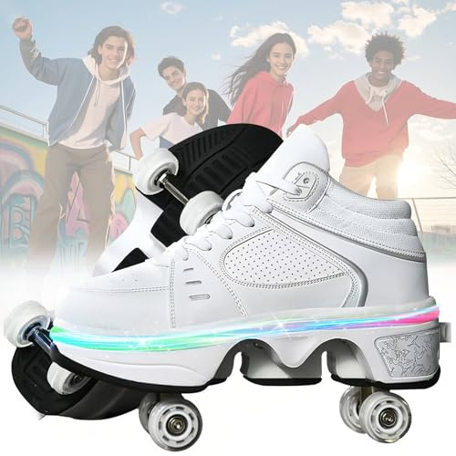 Rollschuhe,Schuhe mit Rollen für Mädchen,Turnschuhe mit Rollen Jungen,Roller Shoes zum Einklappen,LED Roller Skates for Kids,Schuhe Roller Frauen