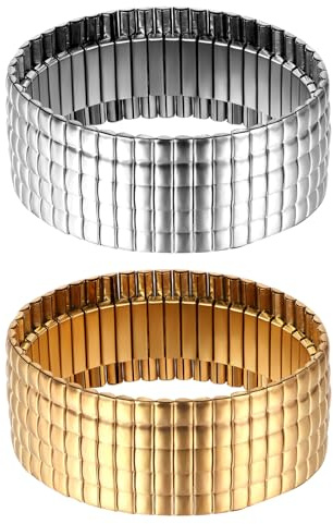 JewelryWe Schlangen Armreif Damen Elastisch: Edelstahl Stretch Armband Elastisch Schlangenarmband Manschette Armspange für Frauen Mädchen 8/10/12/20mm Breite Gold/Silber