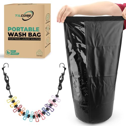 Travel Washing Machine & Retractable Clothesline - Hand Washing Machine & Portable Clothes Washer - Durable Travel Laundry Wash Bag & Camping Washing Machine - Portable Manual Clothes Washer