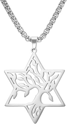 kkjoy Collana con Albero della Vita con Esagramma in Acciaio Inox Collana con Ciondolo Stella di David Gioielli Spirituali Ispirati alla Natura per Donne Uomini