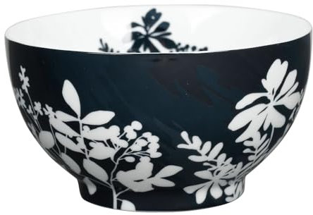 GENEVIEVE LETHU 536500 - Cuenco de porcelana (26 cl), diseño de sombras bucólicas, diámetro 9,5 cm de altura 5 cm, color negro, decoración blanca