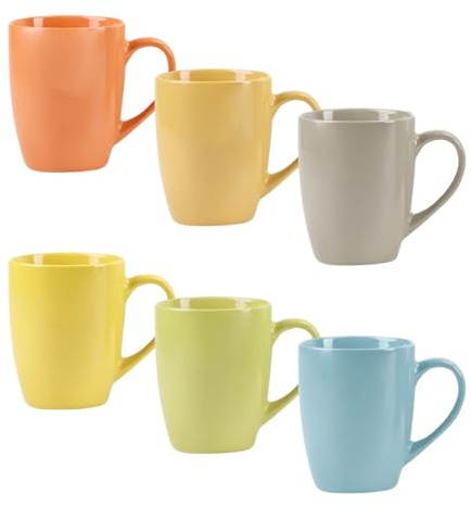 ARCA, Set 6 Tazze Mug Rainbow, Realizzate in Ceramica, Semplici e Pratiche, Lavabili in Lavastoviglie, Colori Assortiti, Capacità 340 ml, 9x11 cm
