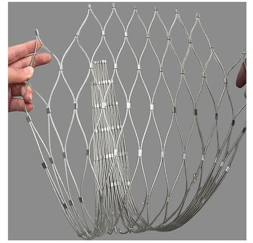 VXHCS 304 Edelstahl-Seilnetz, Maschenloch 10cm, Sicherheitsnetz 1,5mm/2,0mm Edelstahl-Maschendraht, Dehnbares Balustraden-Füllgitter (10cm/2mm,1.5x1.5m)