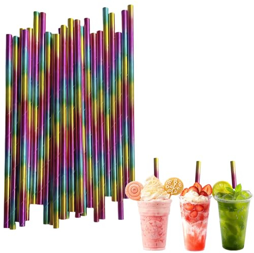 Lot de 100 Pailles Carton Jetables,198x6mm Pailles Bubble Tea, Métallisé Coloré Paille en Papier pour cocktail Mason Jar, Verre, Anniversaire, Mariage, Noël, Douche de Bébé, Célébration et Fête