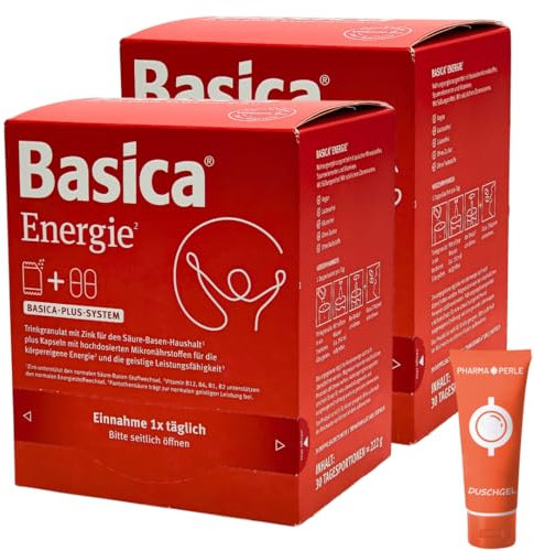Basica Energie 2x 30 Tagesportionen I basisches Trinkgranulat + Kapseln I für körpereigene Energie und geistige Leistungsfähigkeit I Zink, Vitamin B, Magnesium I Spar-Set plus Pharma Perle givea-way