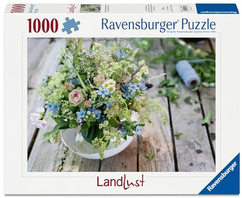 Ravensburger Puzzle 12001632 - Sommerlicher Wiesenstrauß mit Himmelblauem Südstern - 1000 Teile Landlust Puzzle für Kinder und Erwachsene ab 14 Jahren