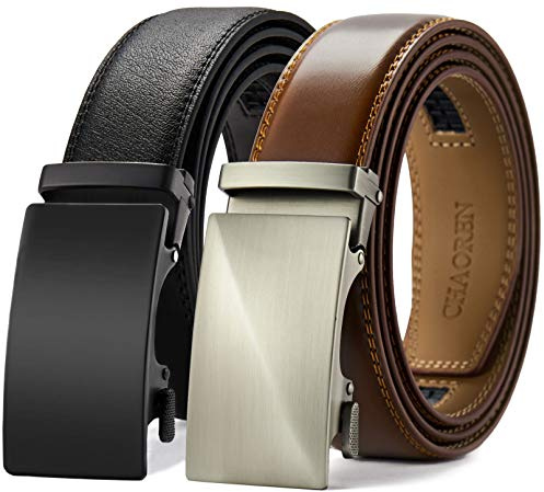 CHAOREN Cinturones Hombre, Cinturón Hombre Cuero 2 Piezas con Hebilla Automática de Trinquete, Ancho 3.5CM-Tamaño Ajustable
