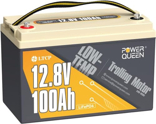 Power Queen 12,8V 100Ah Batería LiFePO4 para Motor de Curricán, con Protección de Baja Temperatura, Celdas de Batería de Litio de Grado A con 4000+ Ciclos, Perfecta para Barcos, Caravanas