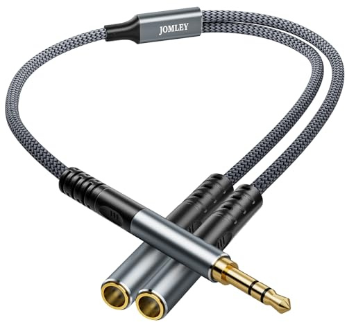 JOMLEY 3.5mm Headphone Splitter Cable 1 Male to 2 Female Adapter, 0.3 m | Hi-Fi Audio Splitter Cable with 24K Gold-Plated Connector, Nylon Braided Cord for Smartphone/Tablet/Laptop