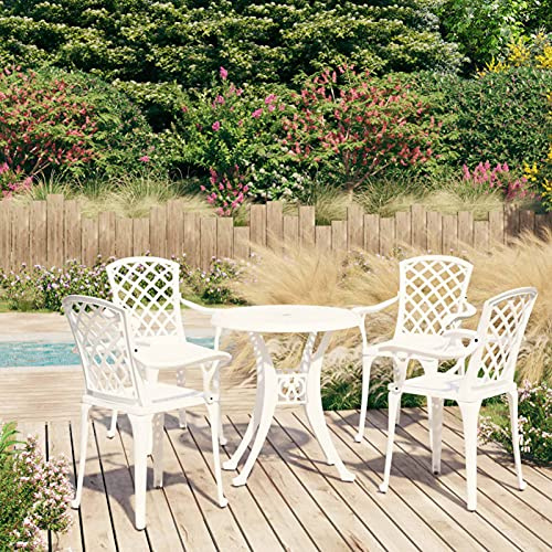 Juroupi Mesa y sillas de bistró 5 Piezas Bistro Set Conjunto Mesa y sillas Jardin Muebles de Patio Conjunto de Bistro Aluminio Fundido Blanco