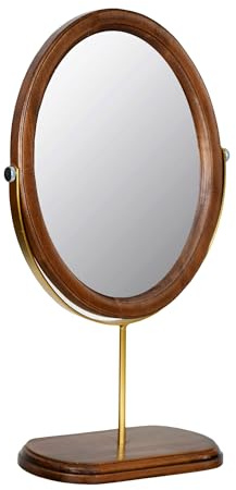 Tstarer Desk Makeup Mirror with Solid Wood,Elliptical Vanity Table Mirror for Living Room Bedroom (7.5 W x 13.5 H) (Rustic Brown)
