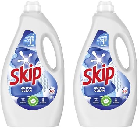 Skip - Lessive Liquide Active Clean - Propreté Impeccable - Fraîcheur Longue Durée - Détache les vêtements tout en respectant fibres et couleurs - 2x60 Lavages