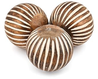 Kimona Juego de 3 bolas decorativas redondas de madera de mango, centro de mesa de café, decoración del hogar, sala de estar, dormitorio, cocina (3 x 3 x 3 pulgadas)