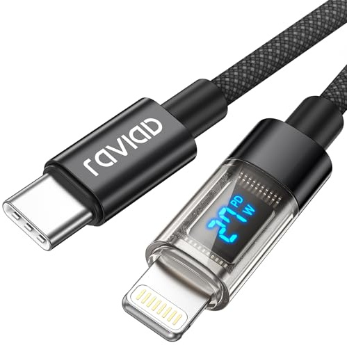 RAVIAD USB C Lightning Kabel 1M [MFi Zertifiziert] Power Delivery 27W Nylon Typ C to Lightning Ladekabel für iPhone 14/13/13 Pro/13 Pro Max/13 Mini/12/12 Pro Max/12 Mini/11 Pro/X/XS/XR/8/SE -Schwarz