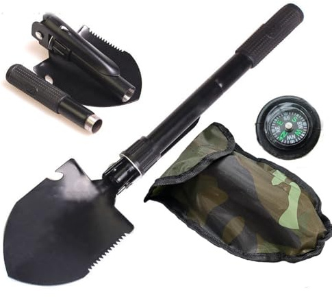Klappspaten Bundeswehr,Mini Multifunktional-Klappschaufel Camping Schaufel – Faltbarer Outdoor Spaten mit Tasche | Survival Spaten mit Hacke & Säge | für Wandern, Bushcraft, Garten-Ausrüstung