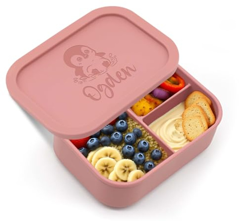 Fiambrera Bento Personalizado, Fiambreras de Silicona con Nombre, 20 patrón | Fiambrera Bento de Silicona de 3 Compartimentos Personalizada, Fiambrera de 800 ml, para Microondas Lavavajillas Antiderrames