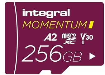 Integral Momentum I - Scheda microSDXC da 256 GB, UHS-I, fino a 210 MB/s in lettura, 180 MB/s in scrittura, V30, U3, A2, CL10-4K/5K UHD per GoPro, Droni DJI, Action e 360 Cam, impermeabile, antiurto
