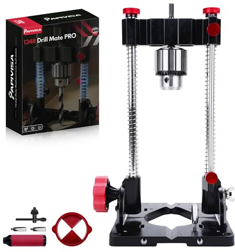 1348 Drill Guide - Heavy-Duty Portable Drill Press Drilling Guide with ½ ” Chuck Precision Drilling Jig Attachment for Drilling Angled or Straight Holes Adjustable