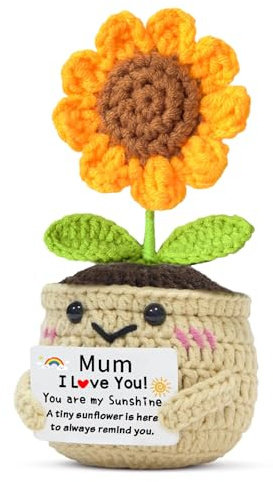 WTOPP Mum Gifts,Handmade Crochet Cute Small Sunflower Gifts,Mum Gift From Daughter Son,Mothers Day,Christmas, Birthday Present Idea