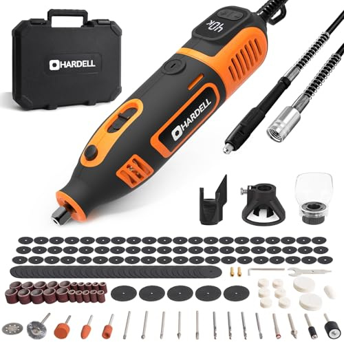 HARDELL Kit di utensili rotanti con cavo da 200 W con controllo della velocità fine e albero flessibile, display digitale 8000-40000 giri/min, 155 accessori per artigianato, taglio, levigatura